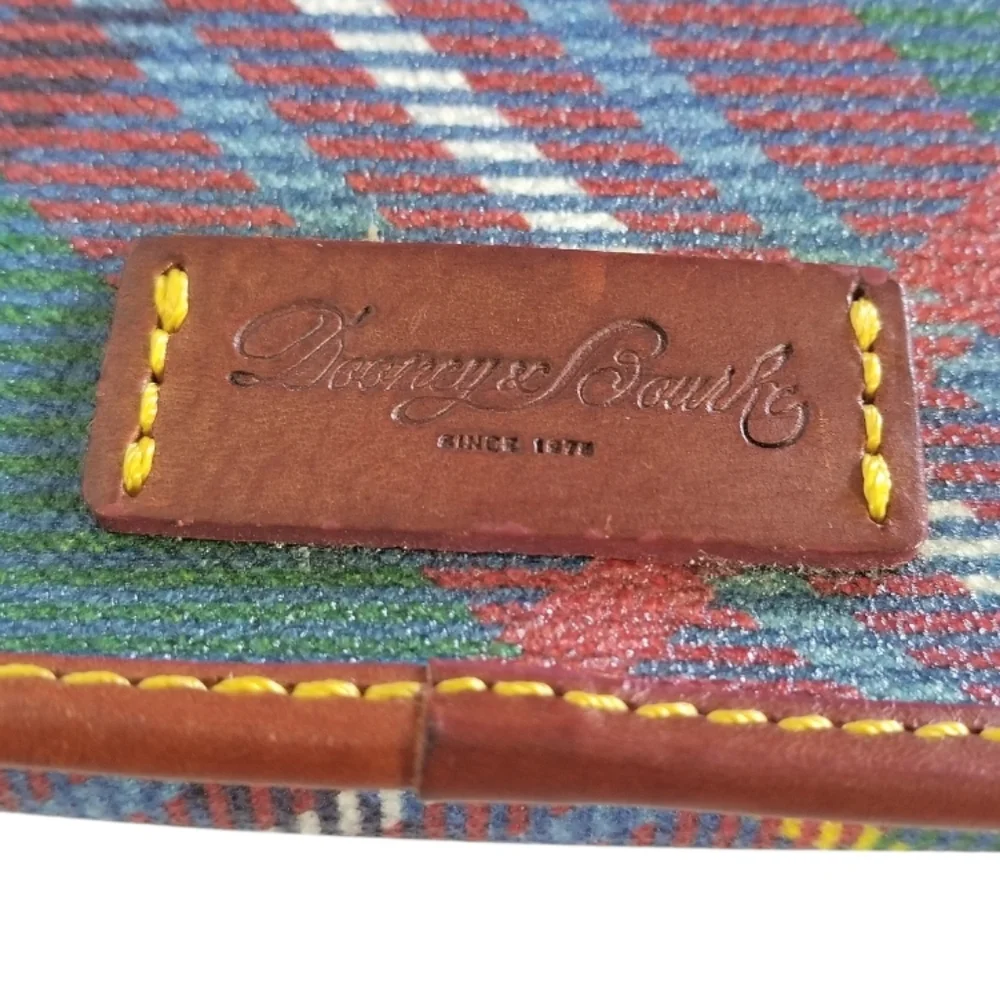 DOONEY & BOURKE Tartan Plaid Canvas And Leather Front Flap Wristlet Made In USA